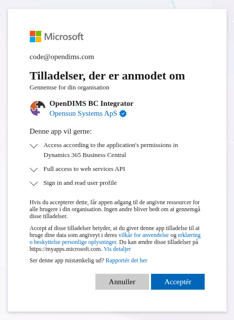 Dynamics 365 Business Central skærmbillede
