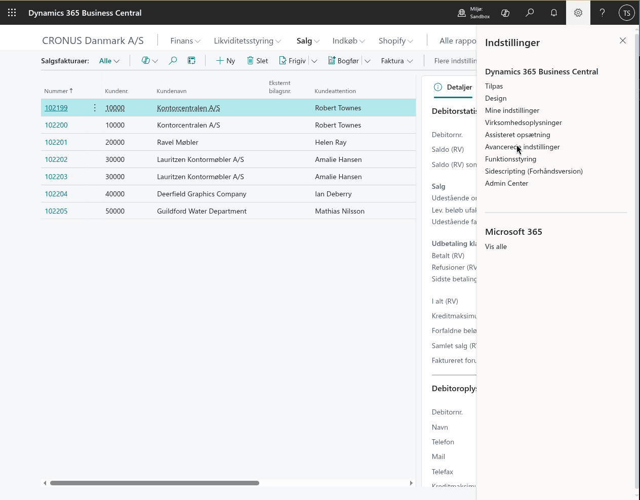 Dynamics 365 Business Central skærmbillede
