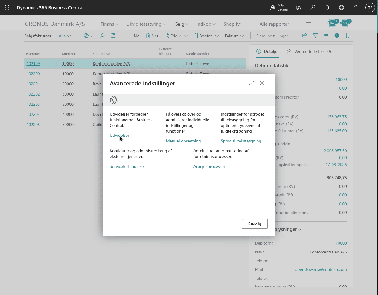 Dynamics 365 Business Central skærmbillede