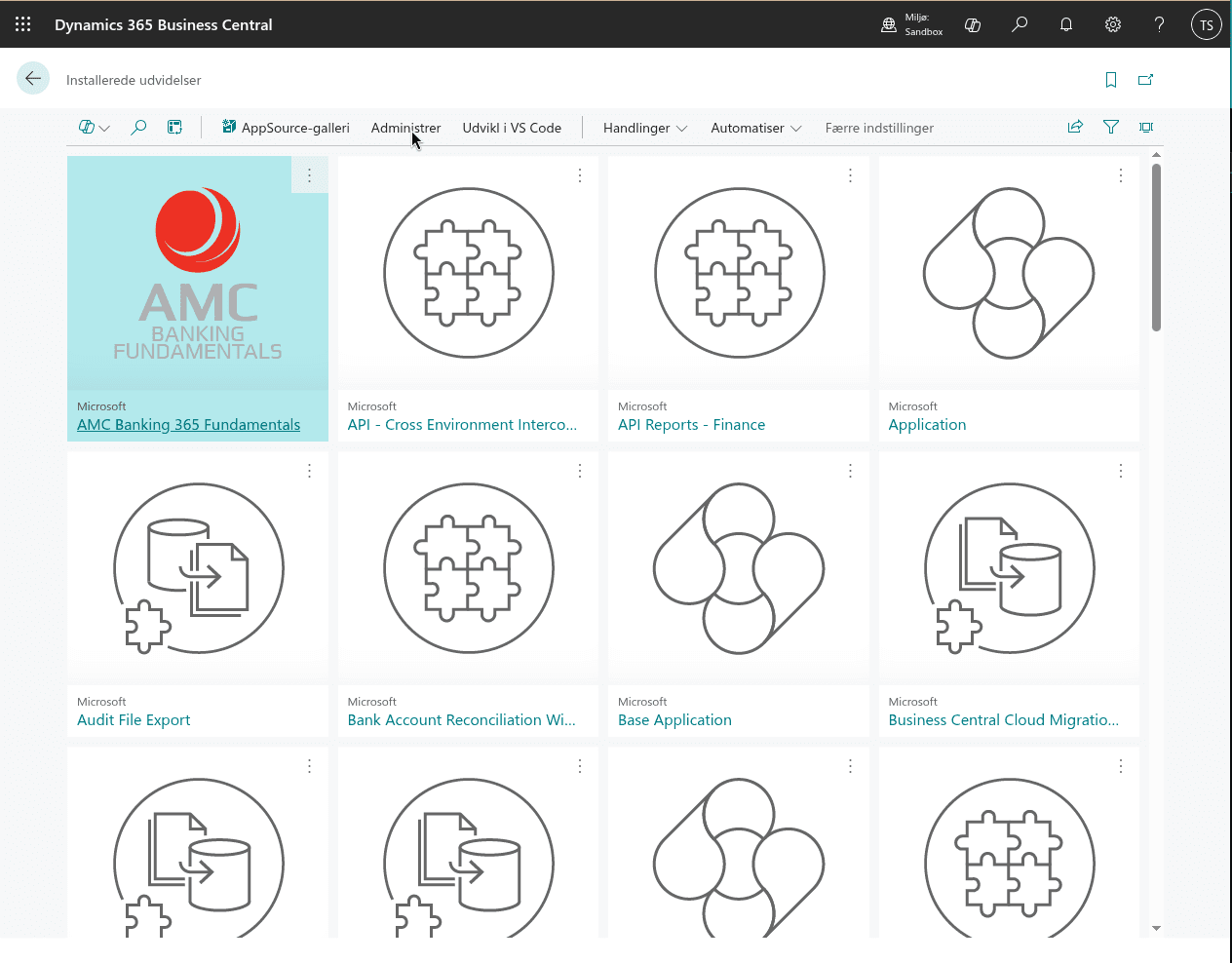 Dynamics 365 Business Central skærmbillede