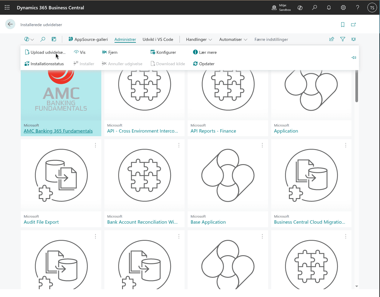 Dynamics 365 Business Central skærmbillede
