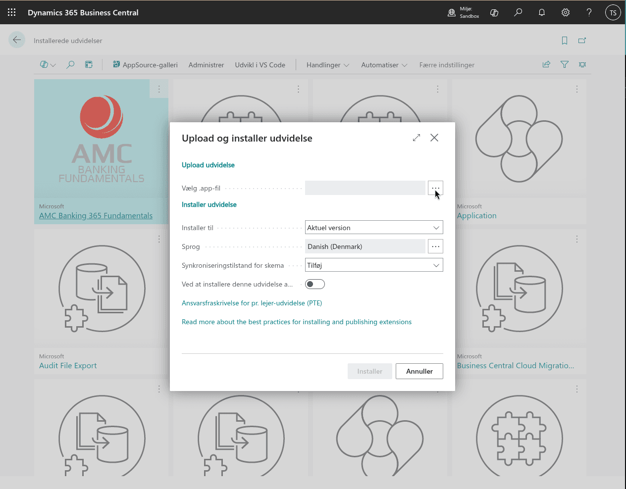 Dynamics 365 Business Central skærmbillede